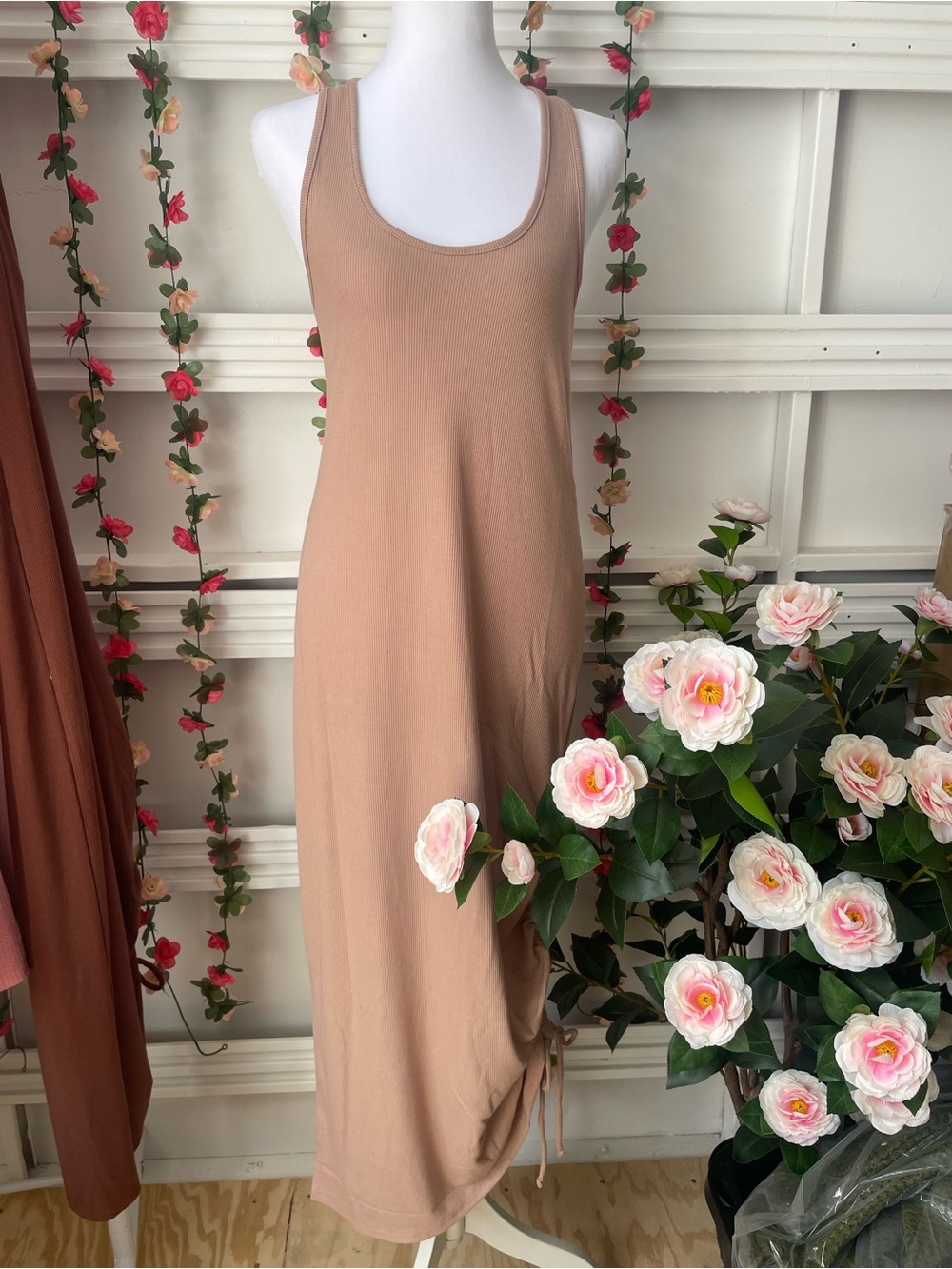 Double Zero- Ribbed Dress with Back Twist Tie- Dark Taupe